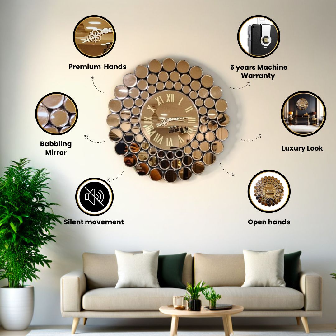 Mirror Wall Clock Round Circle Style Copper thumbnail